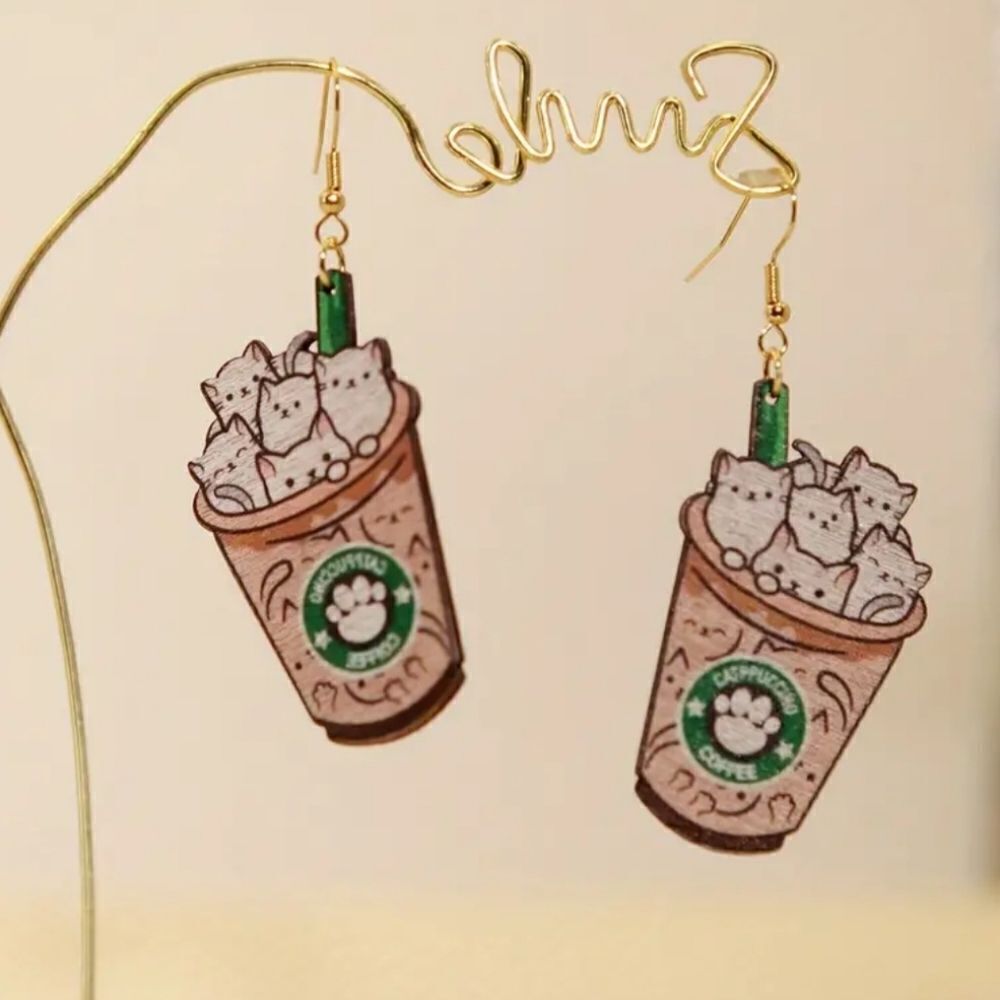 14k CAT CAPPUCCINO cute fun whimsical kawaii novelty earrings